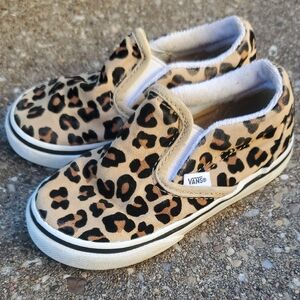 Vans Tan Brown Animal Print Leopard Slip-On Sneakers Baby Toddler 7